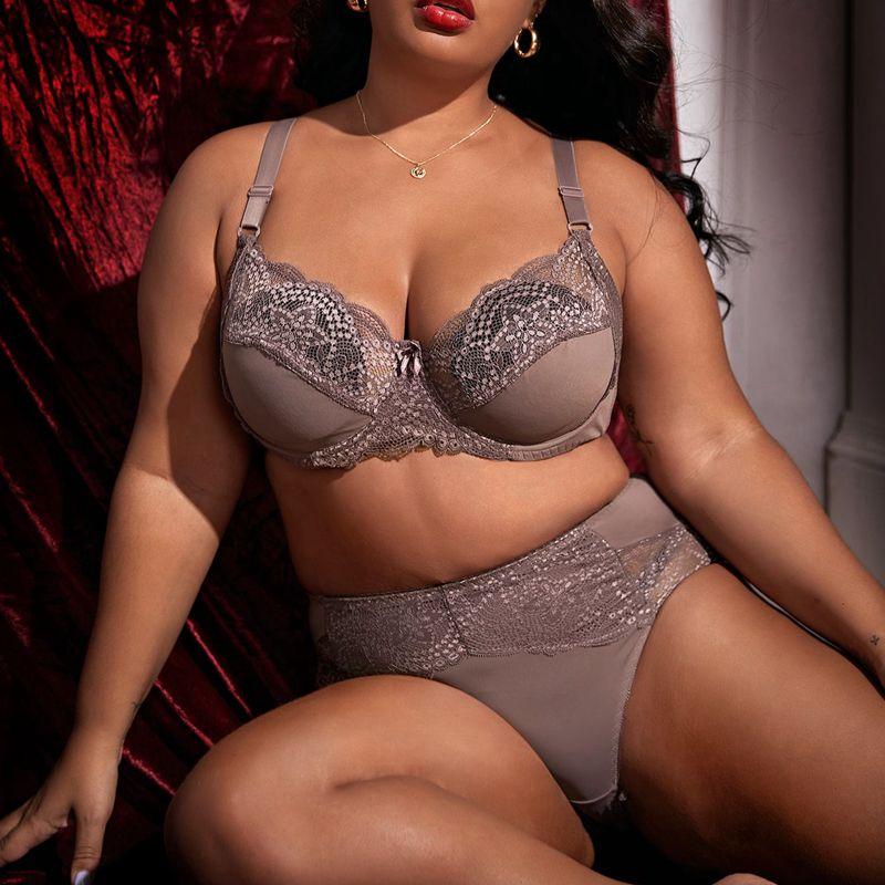 Кружевное нижнее белье с цветочным принтом для женщин, комплект с бюстгальтером больших размеров, чашка D, XL, 2XL, 3XL, 4XL, 5XL, 6XL, бюстгальтеры с полной чашкой и ультратонкие трусы