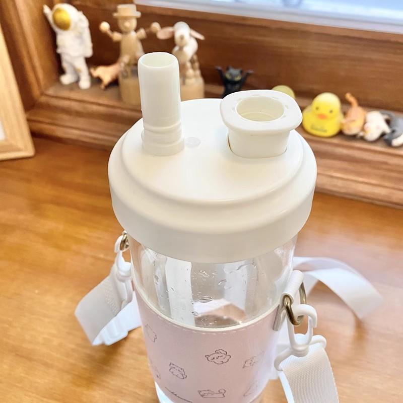 Милые кошки Стеклянная бутылка для воды с держателем для соломинки Ремешок Большие пластиковые стаканы для бабл-чая Кофе Сок Чай Термокружка Бутылка для питья Без BPA