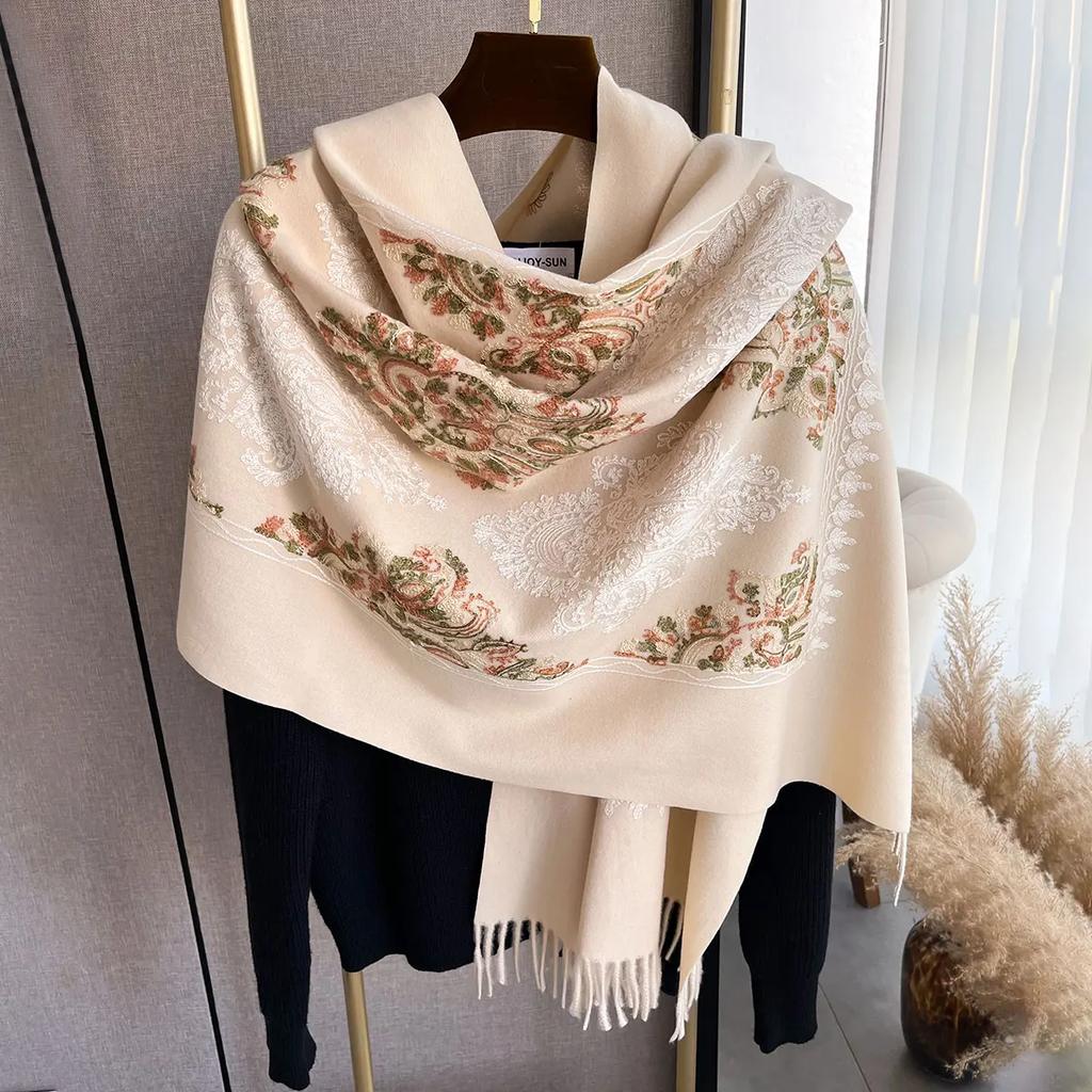 Winter Warm Cashmere Scarf for Women Embroidery Pashmina Blanket Thick Shawl Wrap Neckerchief Fashion Bufanda Echarpe Poncho