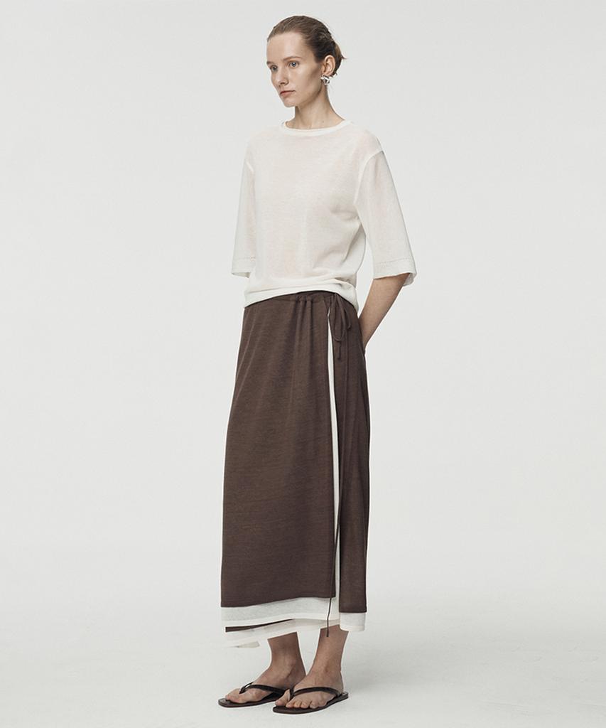 Umamung Fine Cotton Layered Wrap Skirt_Walnut