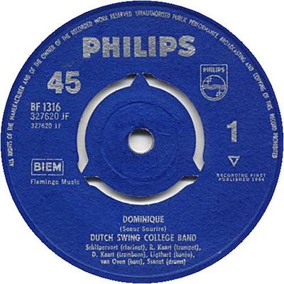 7-дюймовая пластинка DUTCH SWING COLLEGE BAND - Dominique BF1316 Philips 1964 UK Jazz Б/у