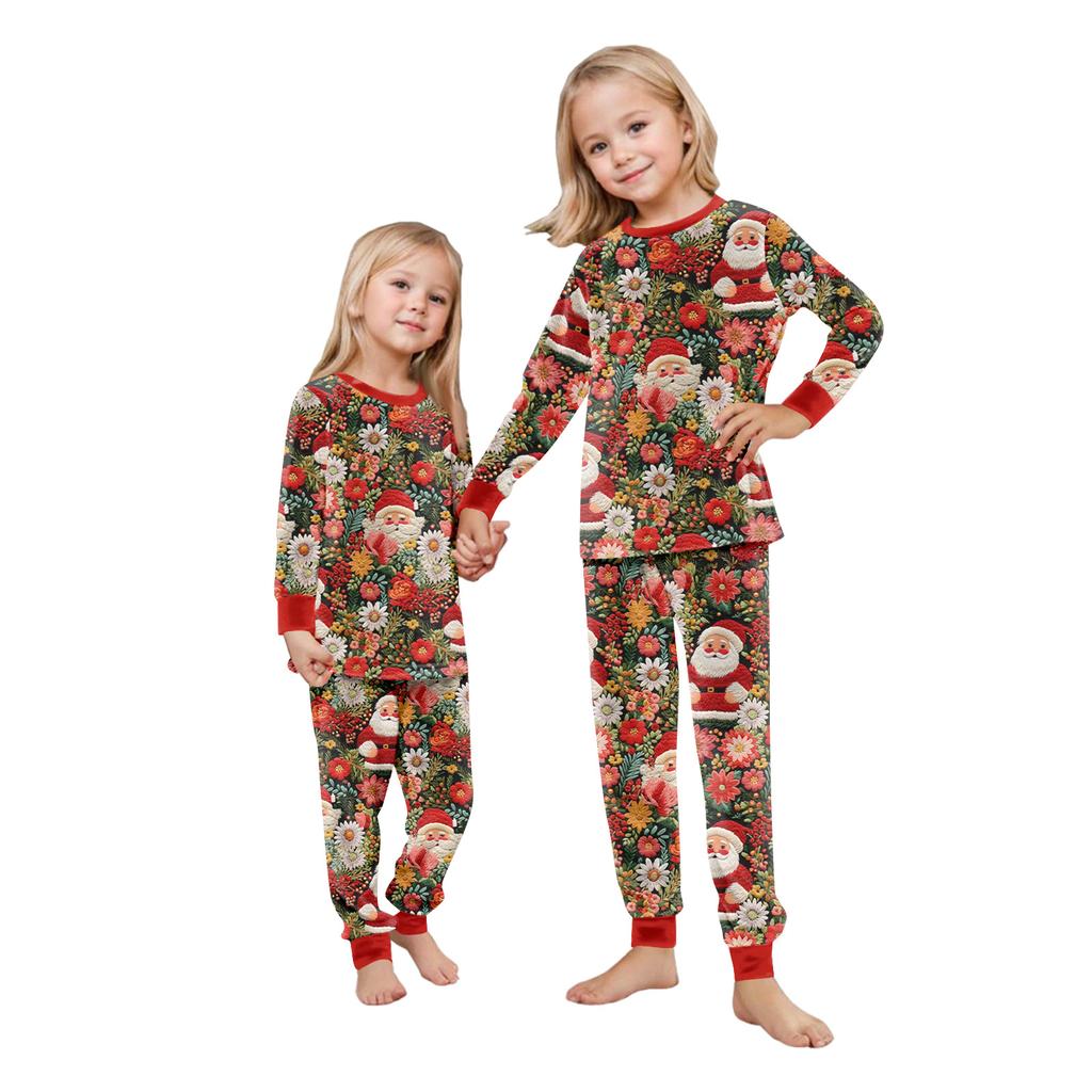 Matching Family Christmas Print Flannel Homewear Set Long-Sleeve Top And Pants
