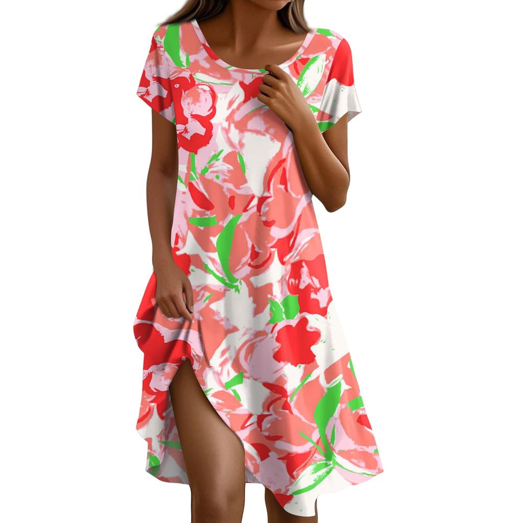 Платье в стиле бохо с коротким рукавом для женщин, повседневное, свободного кроя, летнее, сарафан с цветочным принтом и карманами