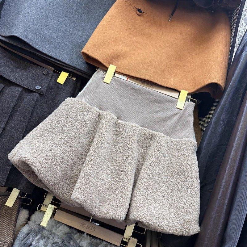 Women's Fluffy High-Waist Lambswool A-Line Skirt - Autumn/Winter French Style