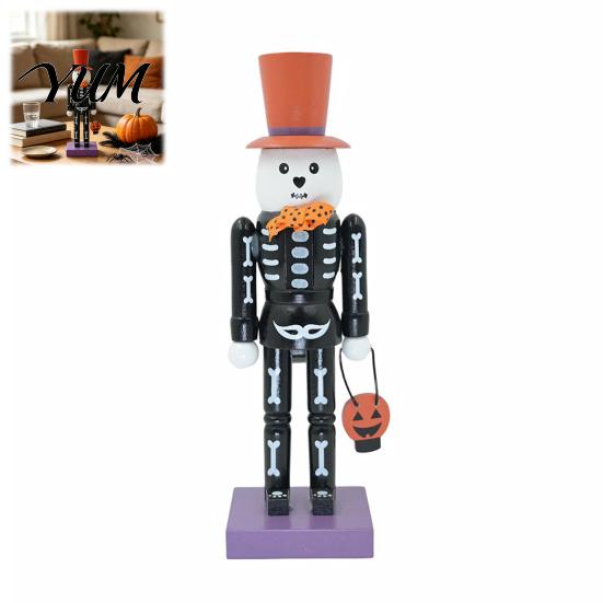 Retro Skull Ornament Halloween Nutcracker Wooden Figurine, Hand-Painted Skeleton Soldier Ornament, Creepy Mantel Decoration Style Decorative
