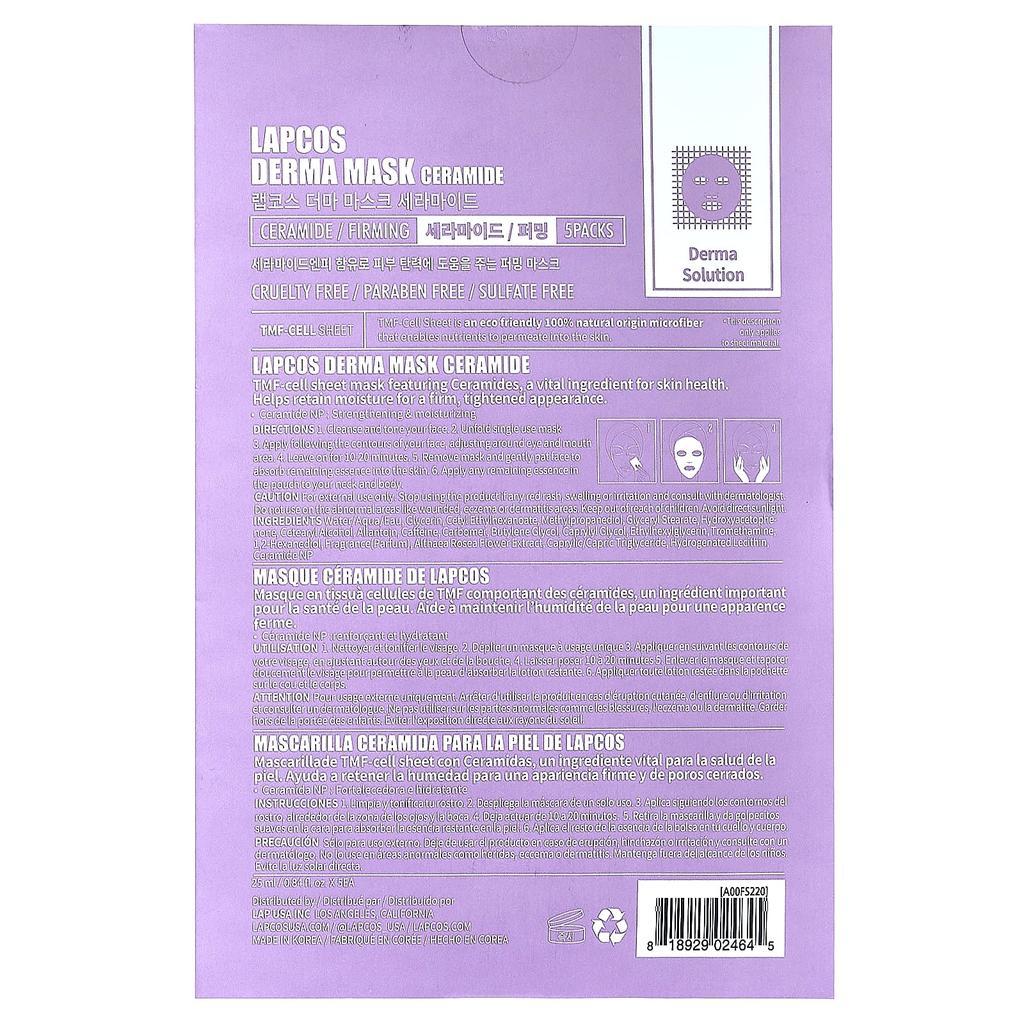 LAPCOS Ceramide Firming Beauty Sheet Mask Set, 5 Sheets, 25 Ml (0.84 Fl Oz) Each
