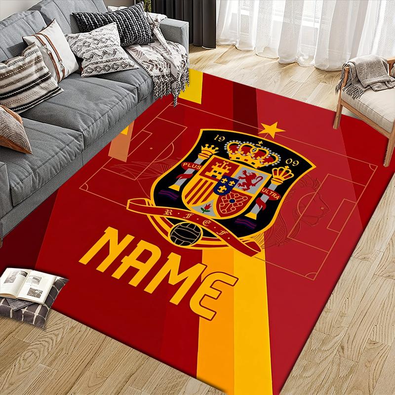 Custom Name,Spain Home Sofa Decoration for Living Room & Bedroom, Non‑Slip Play Flannel Floor Mat for Game Room