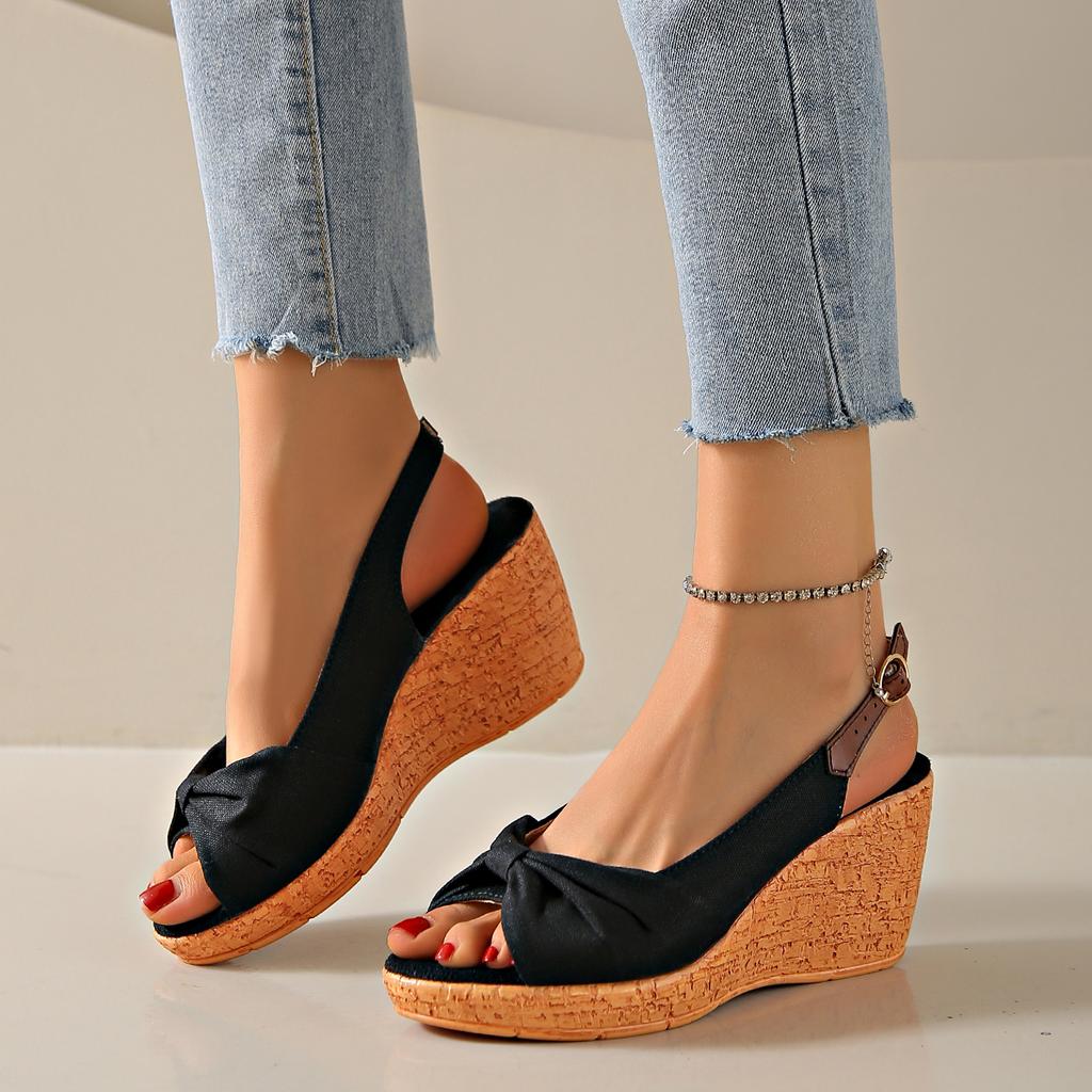 Женские босоножки на танкетке, модные удобные легкие износостойкие женские офисные свадебные босоножки на высоком каблуке с пряжкой и открытым носком