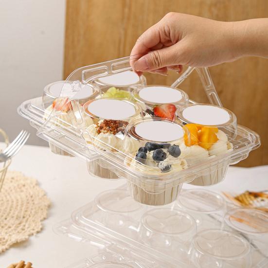 10Pcs Clear Cupcake Holders with Handle Lid Portable Cupcake Transport Rack Reusable Cake Carriers for Packaging 6 Slot Mini Desserts Box for