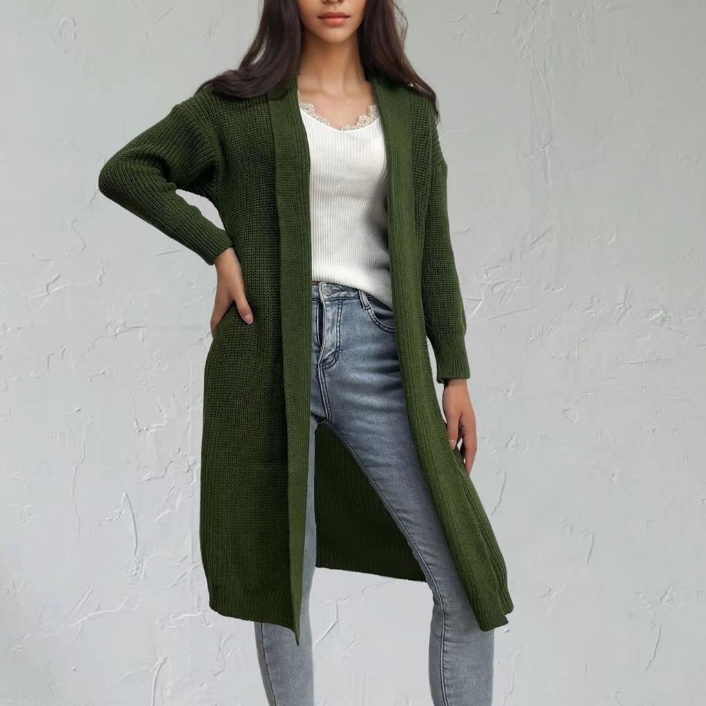 Женский модный вязаный кардиган свитер средней длины повседневный свободный свитер куртка