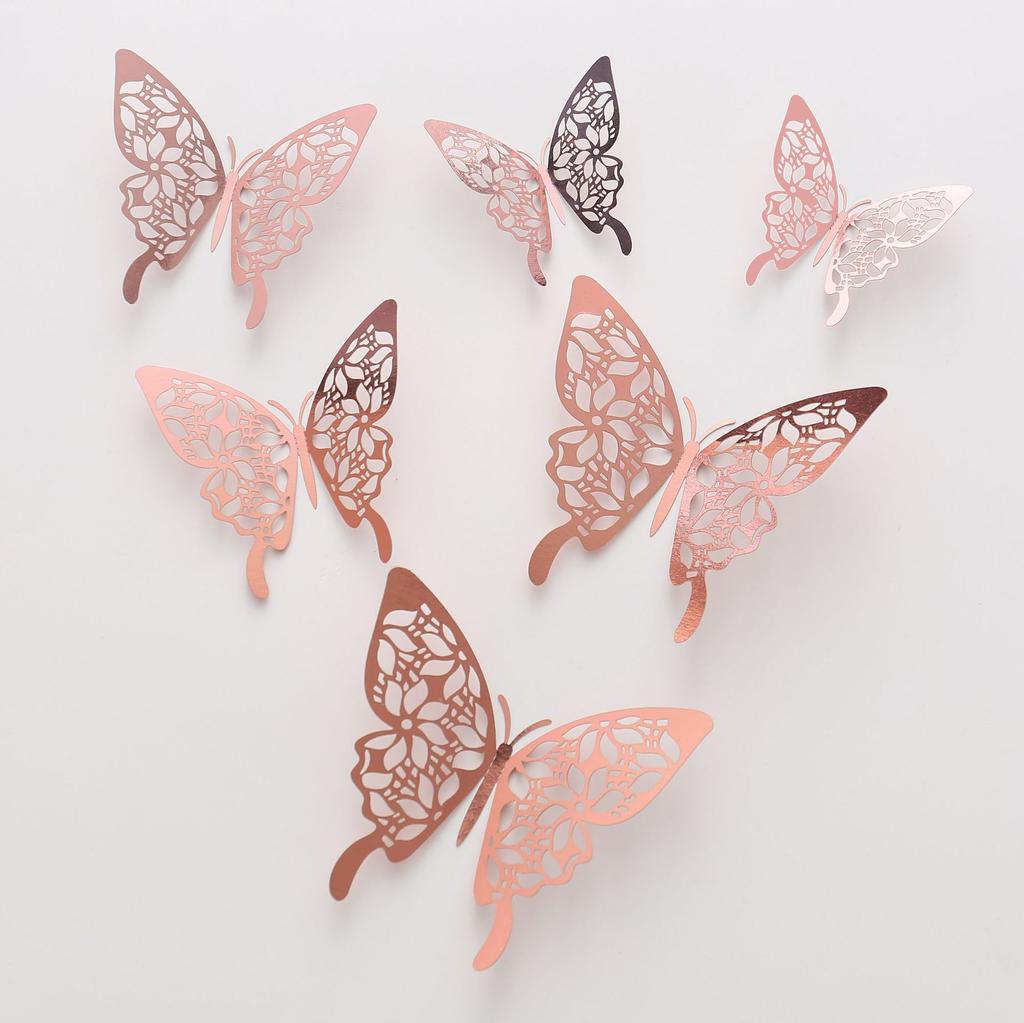 Butterfly Cake Toppers 12pcs Happy Birthday Stickers Topper for Cake Decorations 3D Wall Stiker Wedding Crafts Party Kids Gift