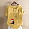 Women's Fashion Cute Cat Prined Short Sleeve T-shirt Loose Cotton Shirt Casual Loose Summer Blouse Tops Plus Size