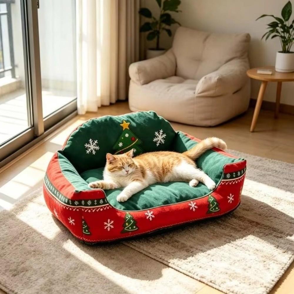 Washable Christmas Pet Sofa Bed Soft Plush Pet Sleeping Bed Pet Sofa Couch Warm Cat House Festival