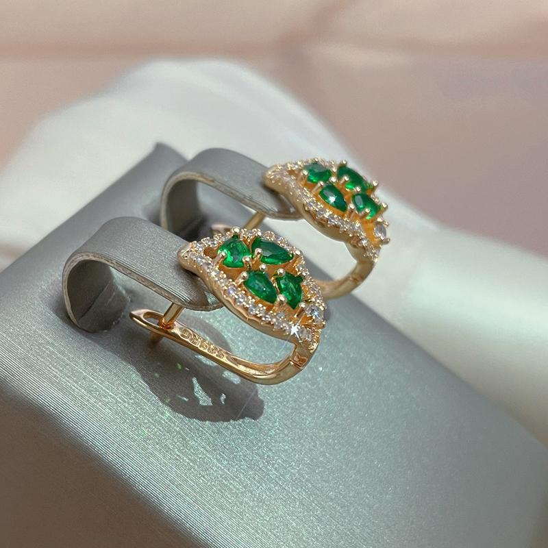 Женские серьги-гвоздики Kinel Lucky Clover с зеленым цирконом, розовое золото