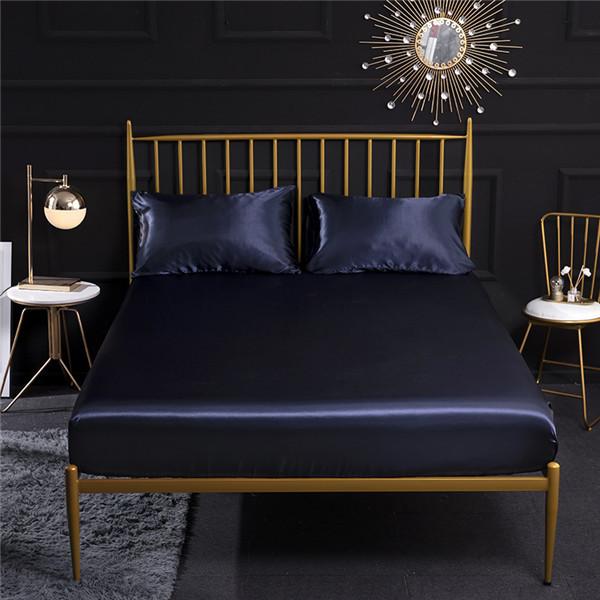 (No Pillowcases )Luxury Emulation Silk Fitted Sheet Bed Mattress Protector Cover Elastic Sheets Bed Mattress Cover Linen