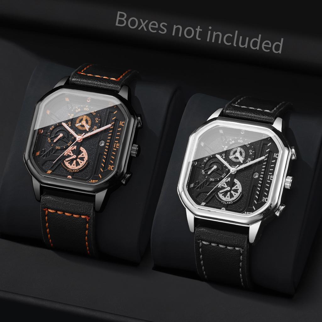 2PCS/Set Men Business Watches Fashion Square Quartz Watch With Calendar for Mens Clock Reloj Hombre