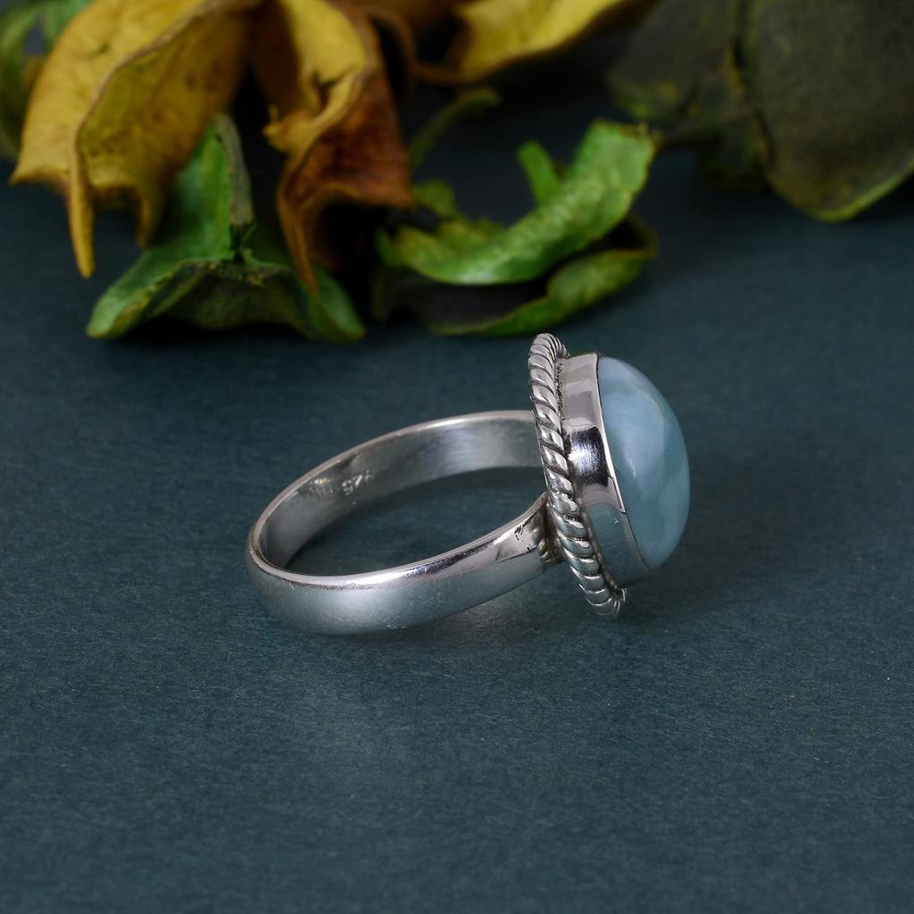 Кольцо Ларимар, Серебро 925 пробы, Заявление, Дизайнерское кольцо, Красивый подарок, Кольцо в стиле бохо, Серебряные украшения