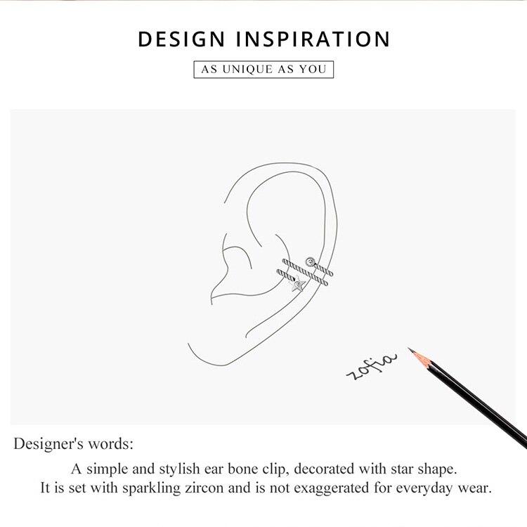 BAMOER, 1 шт., серьги-клипсы со звездами из стерлингового серебра 925 пробы, манжеты для ушей, циркониевые серьги без пирсинга, модные ювелирные изделия