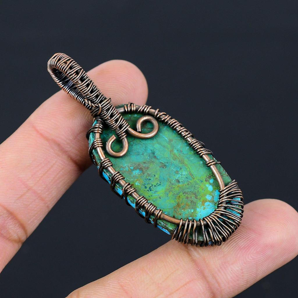 Tree Of Life Tibetan Turquoise Gemstone Pure Copper Wire Wrapped Handmade Pendant Jewelry