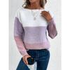 Elegant Three-color Patchwork Sweater Women Daily Commuter Casual Loose Jumpers Female Autumn Winter Knitted Thickened Warm Tops