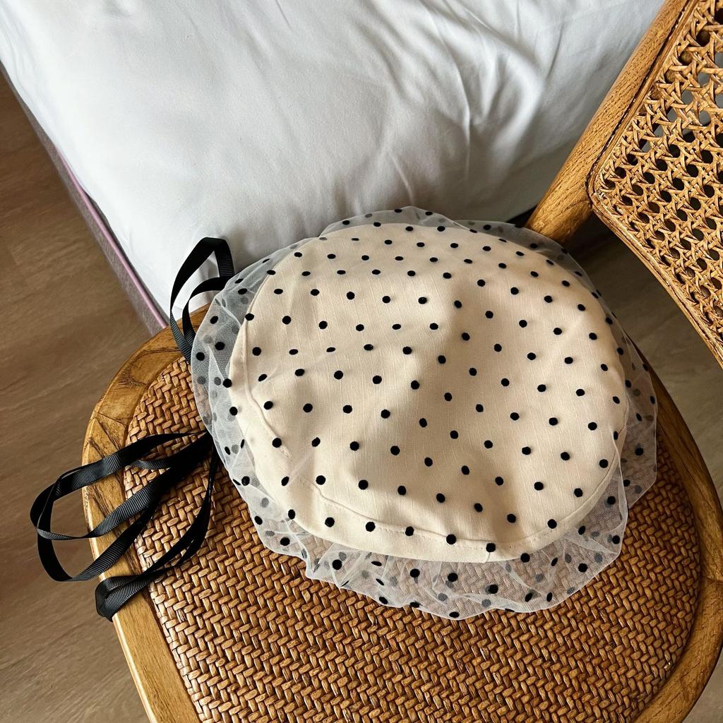 Корейский бант-стример берет женский летний тонкий горошек сетка большой окружности головы ретро литературный и художественный художник шляпа