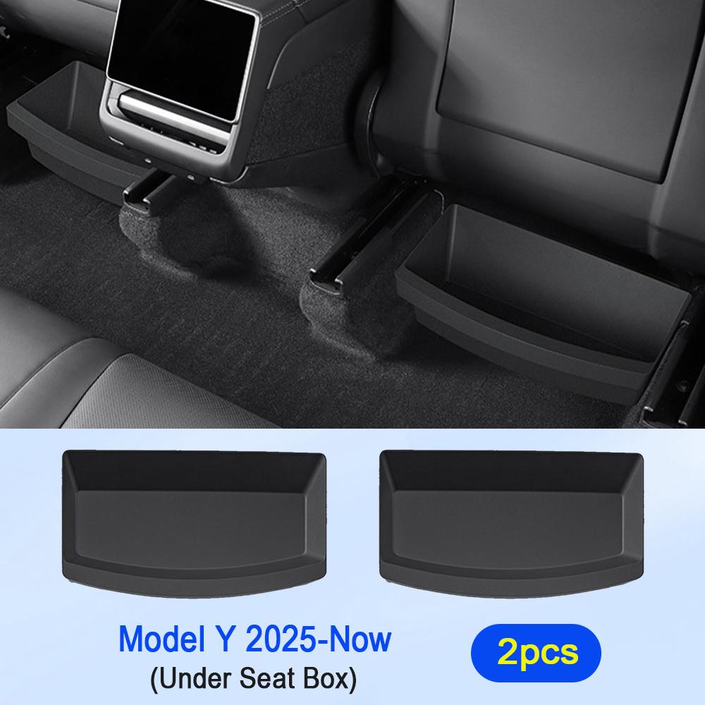 Ящик для хранения под сиденьем для Tesla Model Y Juniper 2025 Органайзеры для центральной консоли Контейнеры Сумка для заднего сиденья Поддон для мусора Аксессуары