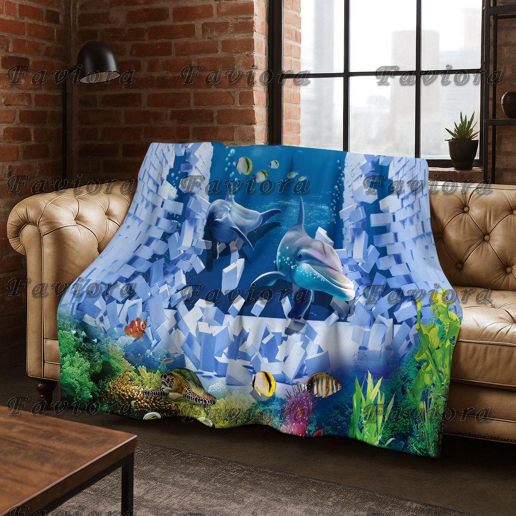 3D Illusion Sea Underwater World Dolphin 2026 New Flannel Blanket,Cozy Soft Throw Blanket for Home Bedroom Bed Sofa Cover Gift