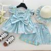 Girls' Summer 2025 Fashion: Fly Sleeve Backless Bow Top & Shorts Set