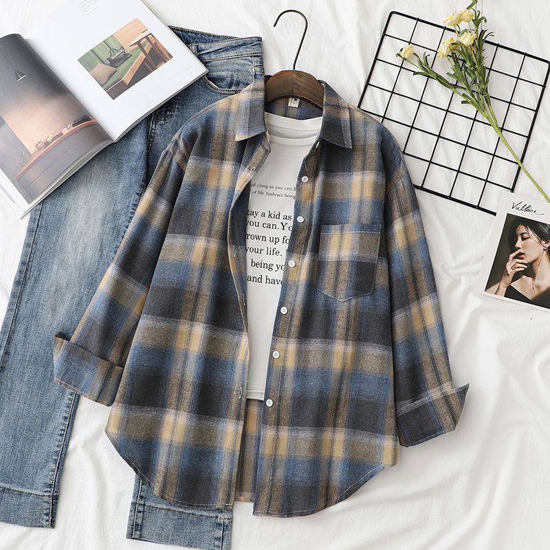 Клетчатые рубашки, женские блузки, женские топы в клетку с длинными рукавами, свободная женская верхняя одежда, повседневная одежда, весенне-осенние новости 2022