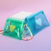Cute Heart Pvc Transparent Handbag Coin Purse With Beads Chain Women Wallet Zipper Bag Wallet Earphone Key Storage Bag Girl Gift