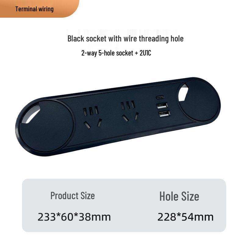 Oval Recessed Desktop Power Strip with USB & Wire Hole for Office Furniture