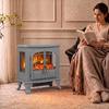 Freestanding Electric Fireplace Stove Heater with LED Fire Flame Effect Grey