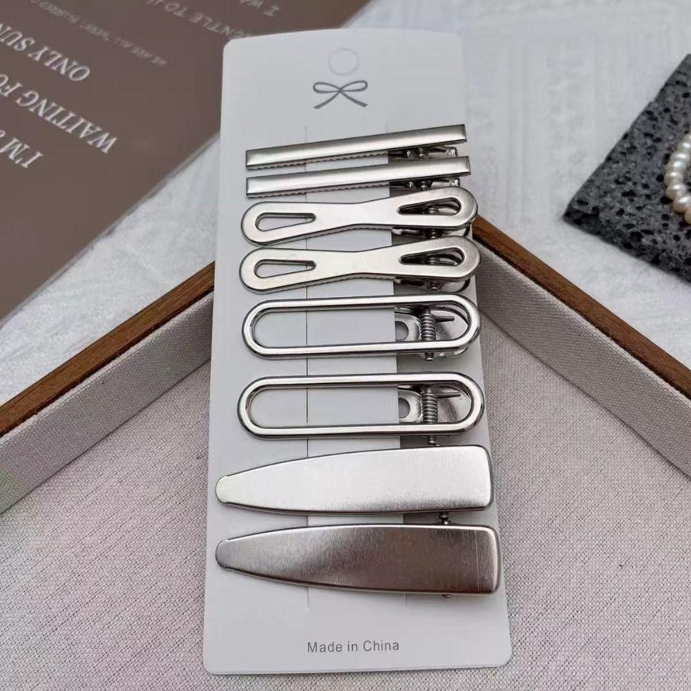 8Pcs/Set Metal Y2K Hair Clip Set Duckbill Clip Bangs Barrettes Trendy Side Clips Women Girls
