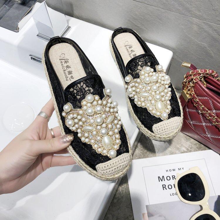 Мода Мода Перламутровые Кристаллы Кружева Повседневная Женская Женский Mujer Ленивые Слипоны Полутапочки Кроссовки Мокасины Мюли Плоская Обувь ghn78