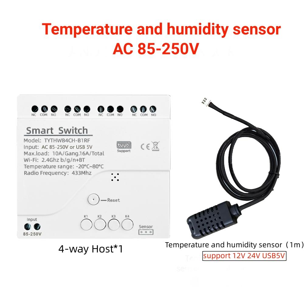 DC 7-32V Tuya Умное WiFi 4-канальное реле с датчиком температуры и влажности Пассивный переключатель с сухим контактом Совместимо с Alexa Alice