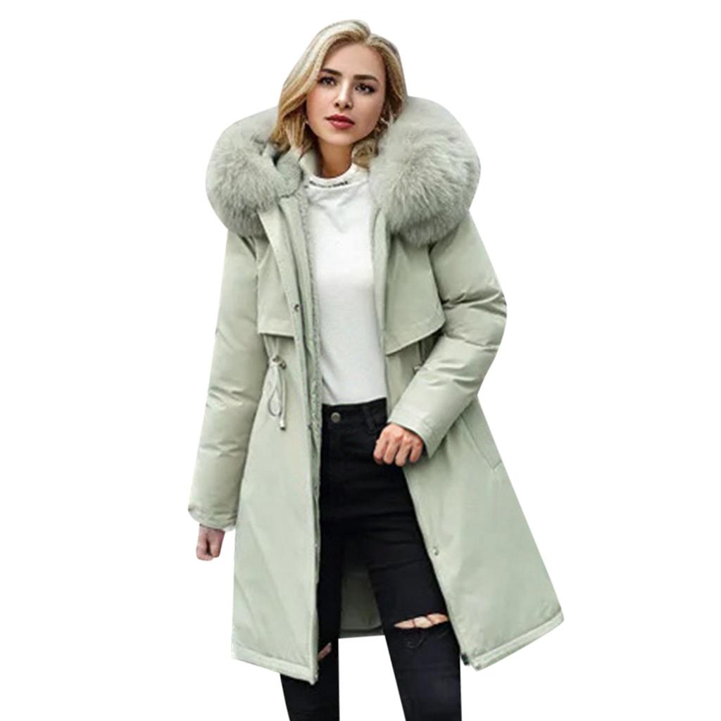 Женская осенне-зимняя куртка, парка, утепленная хлопковая подкладка, средней длины, с меховым воротником и капюшоном, регулируемая талия, сплошной цвет