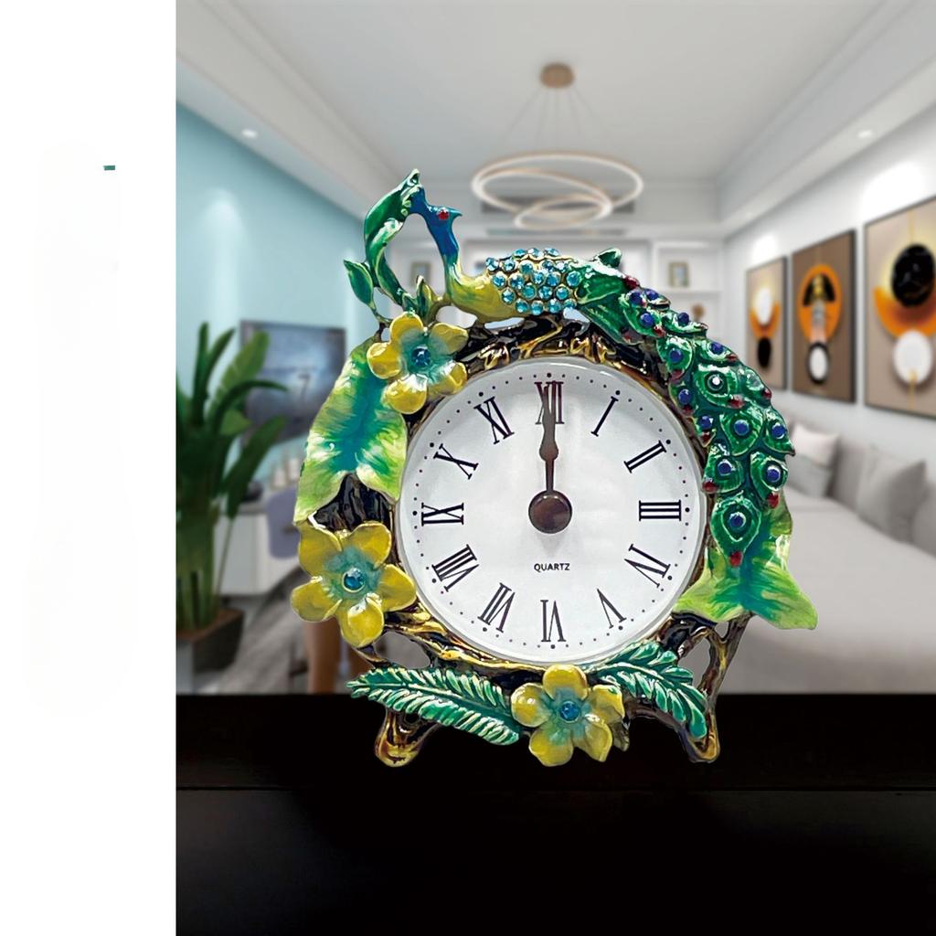 European Style Cute Fresh Green Peacock Desktop Clock New Mini Creative Clock Living Room Decorative Model Room