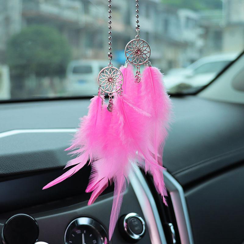 Dream Catcher Car Pendant Feather Mirror Pendant Home Decor Ornaments Car Interior Accessories Dream Catcher Feather Car Pendant
