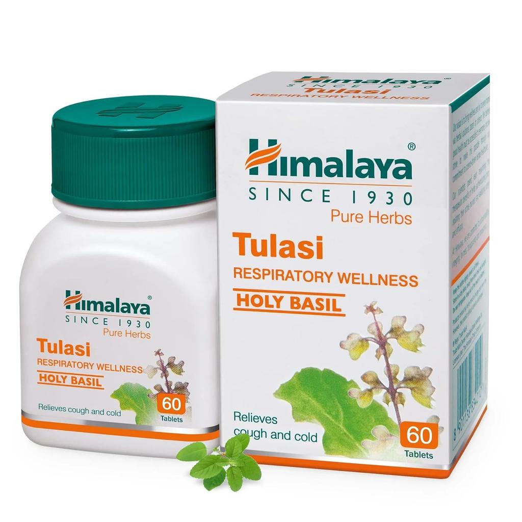 Himalaya Tulasi Pure Herbs Respiratory Wellness Tablets 60 Count For Cough Relief Cold Support Natural Herbal Supplement Daily Breathing Aid