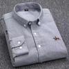 Men's Pure Cotton Embroidered Oxford Shirt - Long Sleeve, Solid Color, Spring/Autumn Business Casual