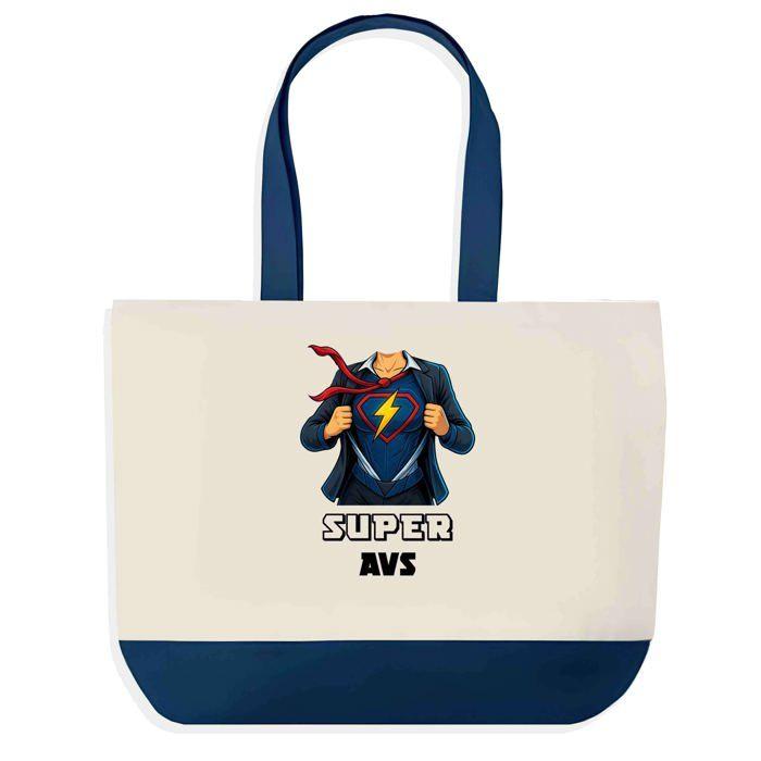 Tote bag - PLANETEE - Sac shopping fond bleu Super Avs - Bleu - Coton - 40x45 cm