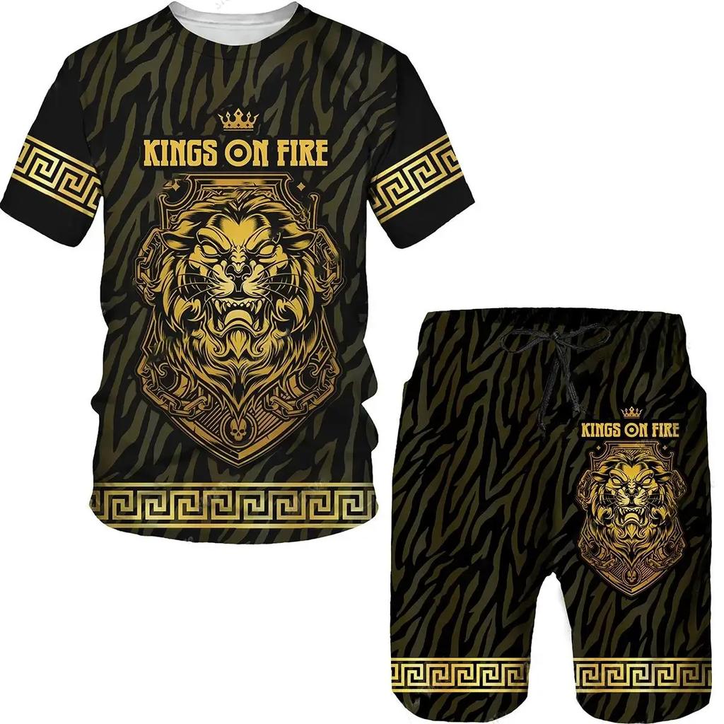 Мужской спортивный костюм с 3D-принтом, футболка, комплект из 2 предметов, летняя спортивная одежда, уличная одежда, роскошная мода, короткий рукав, свитер, свободный размер