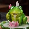 Resin Backflow Incense Burner Creative Cute Frog+Lotus Fragrance Holder Incense Stick Burner for Home Decor (Without Incense)