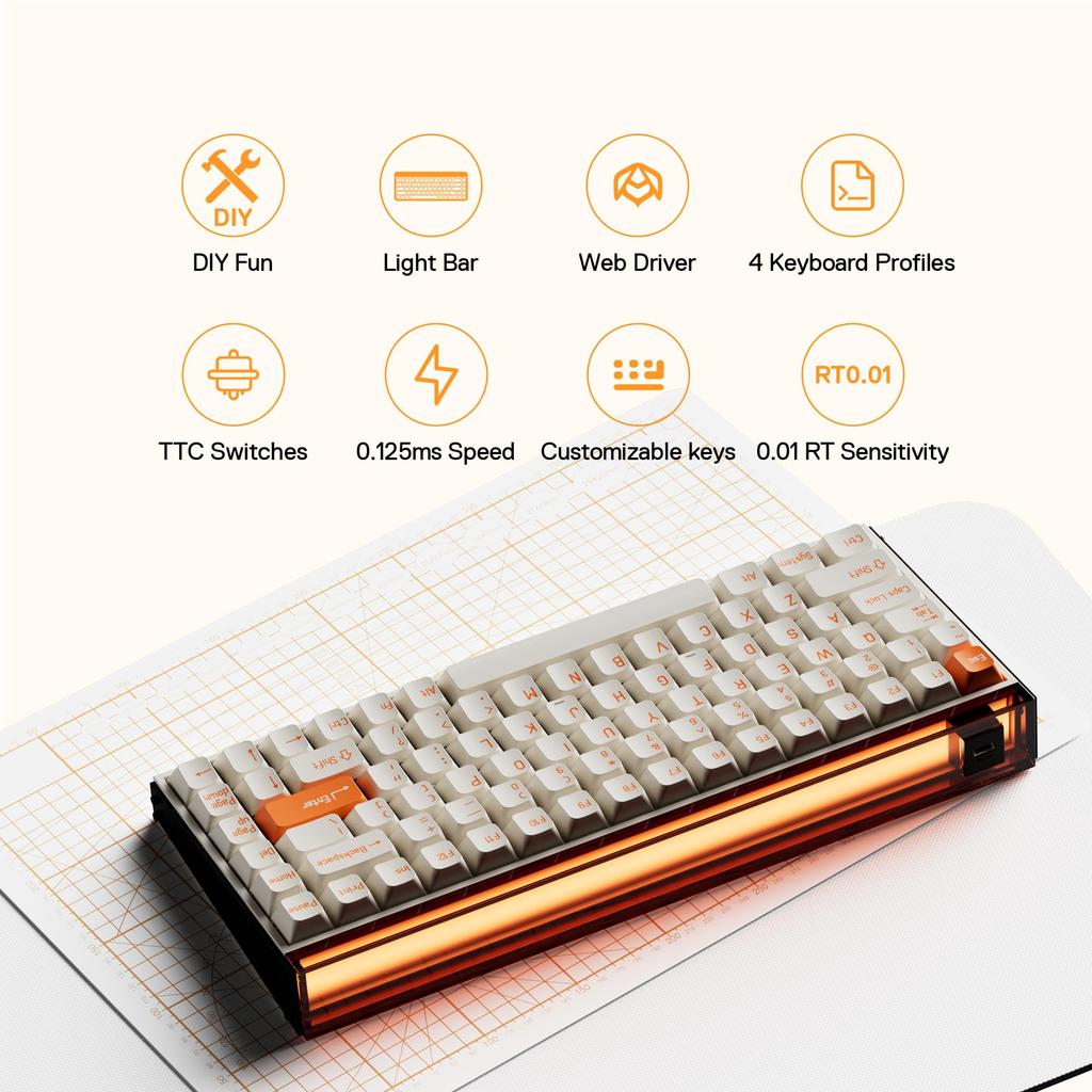 MelGeek MADE84 Pro Wired US English Hall Effect Magnetic Switch Gaming Rapid RGB Snap Tap Adjustable Online HIVE Customization Keyboard, Layout,