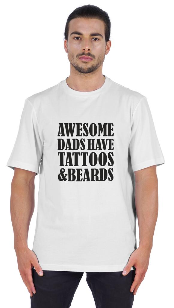 Inkmeso Мужская графическая футболка с круглым вырезом «У потрясающих пап есть татуировки и бороды»