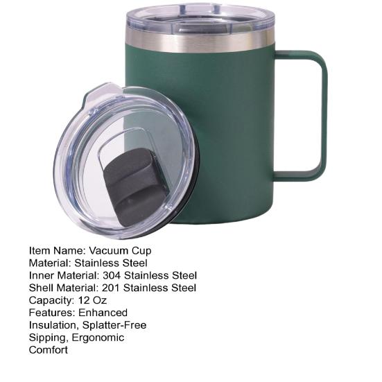 Coffee Mug with Lid Handle 12 Oz Stainless Steel Vacuum Cup Wall Insulated Travel Tumbler Cup Sweat Proof Camping Mug
