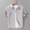Летние рубашки для мужчин в японском стиле, рубашка-карго с коротким рукавом, с двумя карманами, рабочая одежда, мужские топы, повседневные рубашки из чистого хлопка