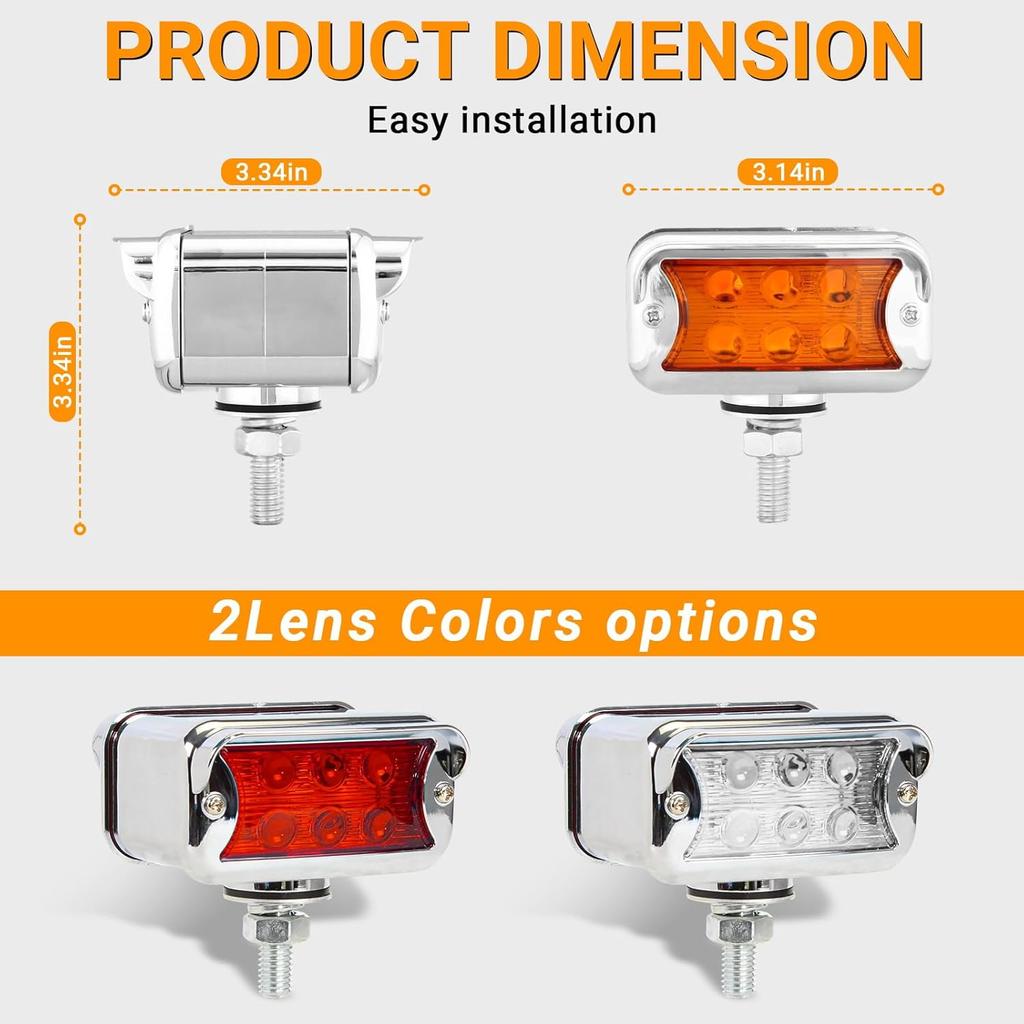 2PCS Pedestal Fender Lights, 12LED Semi Truck Turn Signal With Strobe Amber Red Dual Face Marker Light For Freightliner Peterbilt Kenworth Mack