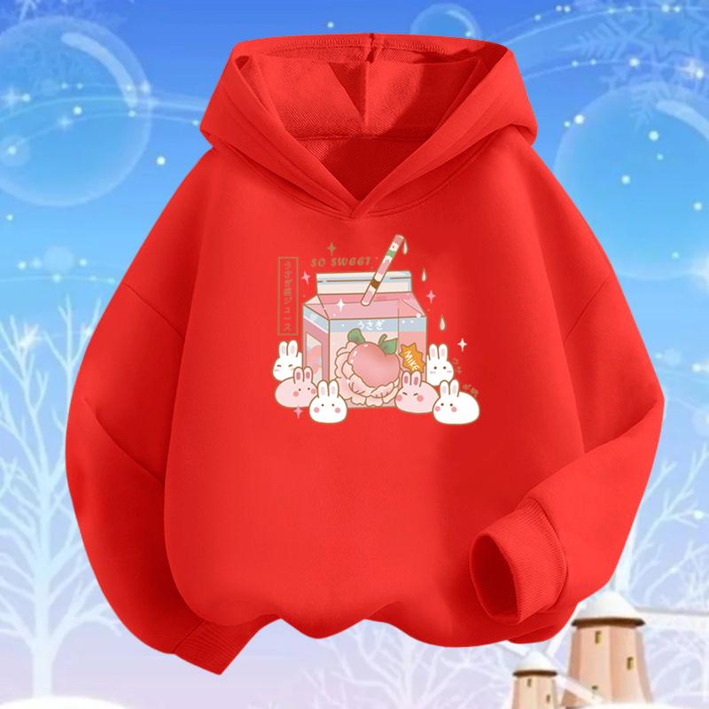 Каваи Персиковый Сок Узор Летний Напиток Принт Толстовки Девочки Толстовка с Капюшоном Мягкий Топ