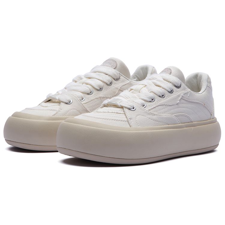 Li Ning Puff Platform Non-Slip Shock Absorbing Wear-Resistant Low-Top Sports Casual Shoes Women Sneakers Off-White AZGT026-4